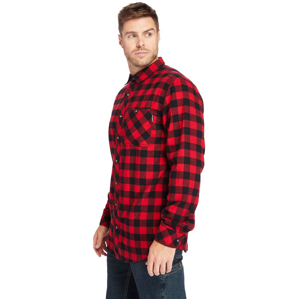 Timberland Πουκαμισα Ανδρικα Μαυρα/Κοκκινα - Pro® Woodfort Mid-Weight Flex Flannel Work - Greece 407